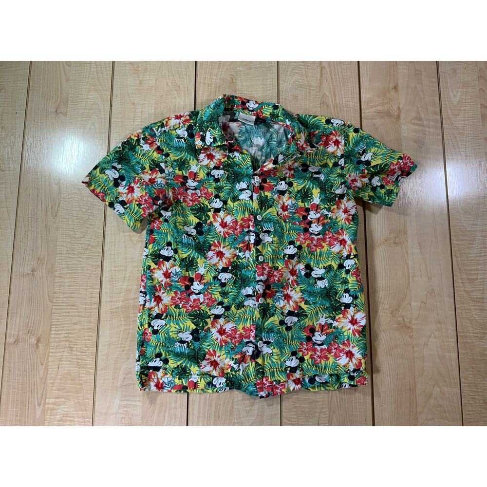 Vintage Disney Hawaiian Mickey Mouse Button-Down Shirt, Men's, Size: Small.
